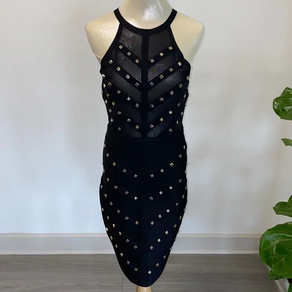 bebe black studded dress Embellished Mini Dress  bebe